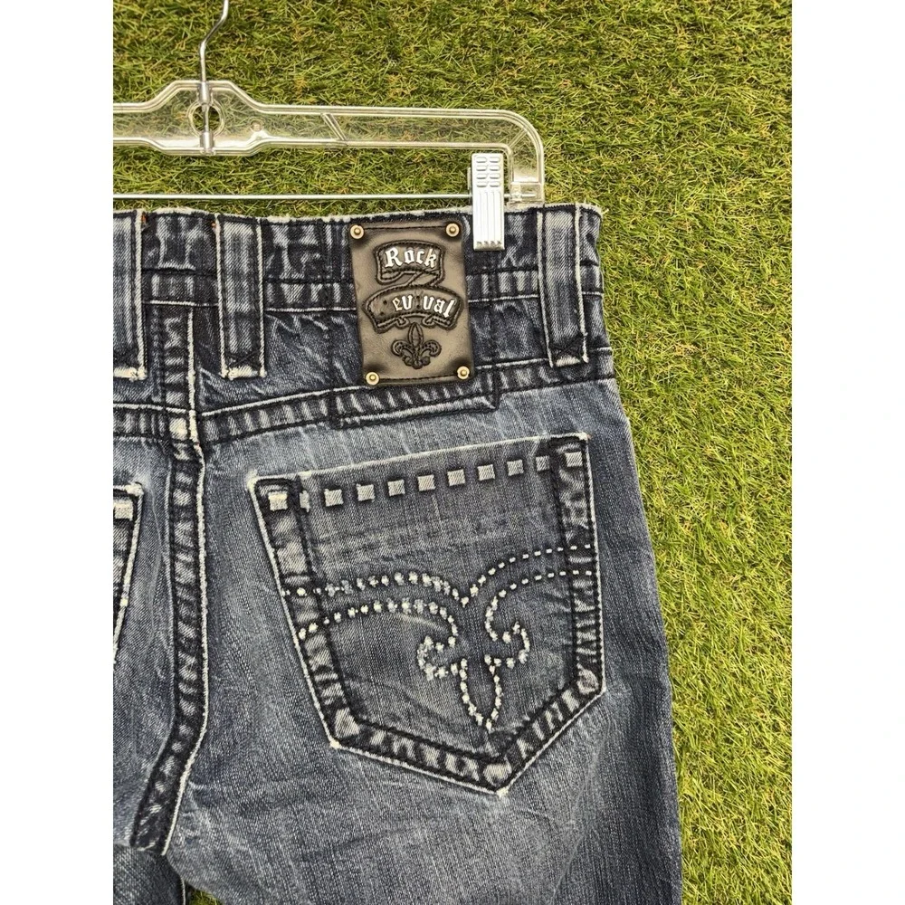 Rock Revival Jeans Mens 32 Phil Slim Straight Fit Grunge Denim Embellished
